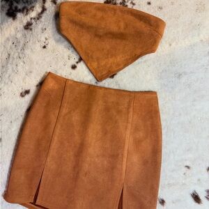 Elegant Tan Suede Skirt Set